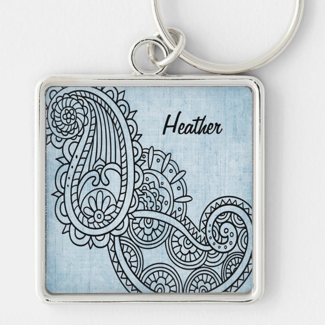 Porte-clés Porte - clé Motif Mehndi Bleu (Devant)