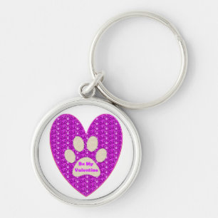 Porte-clés Porte - clé Paw Heart Pink White Be My Valentine