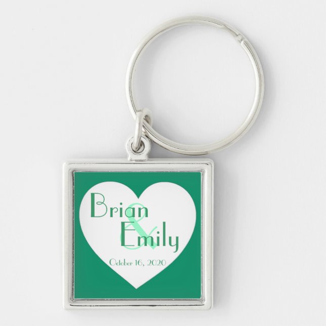 Porte-clés Porte - clé personnalisable à coeur blanc vert sim (Devant)