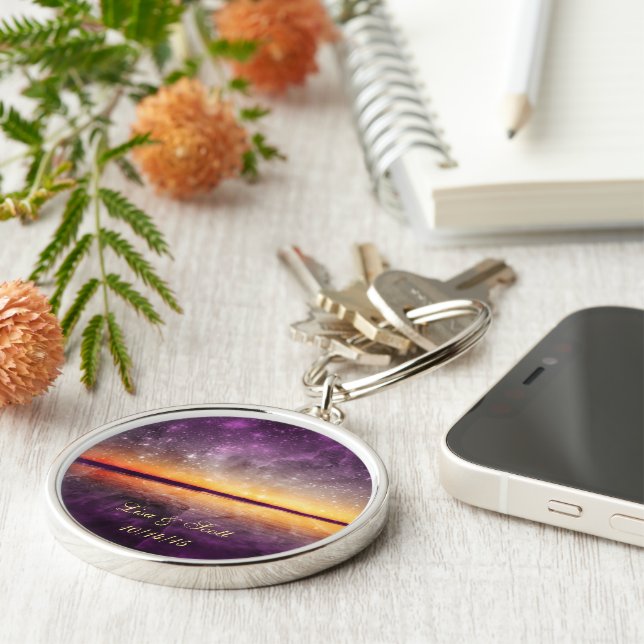 Porte-clés Porte - clé personnalisable Violet Sunset and Star (Côté)