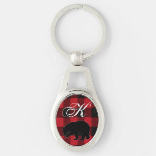 Porte-clés Porte - clé personnalisé Red Buffalo Plaid Bear Bl