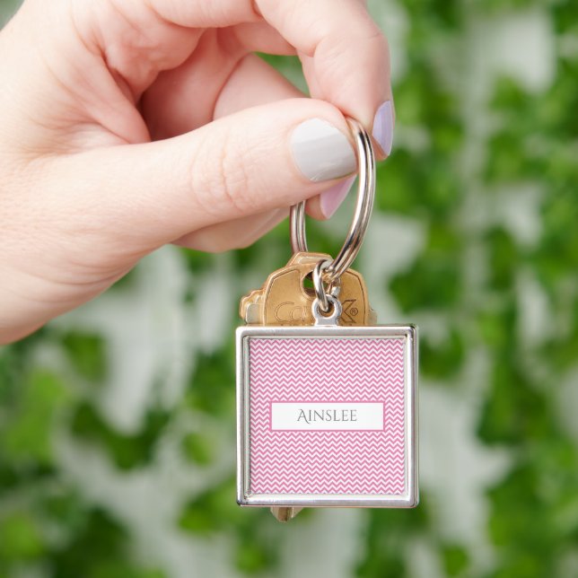 Porte-clés Porte - clé personnalisé rose simple Chevron (main)