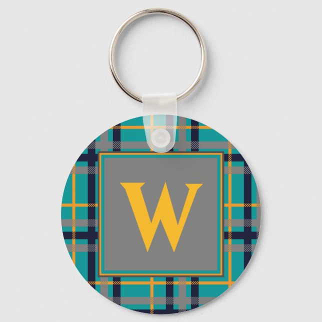 Porte-clés Porte - clé Plaid bleu et orange (Recto)
