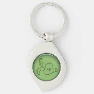 Porte-clés Porte - clé - Plan de feuille et Initiale en vert