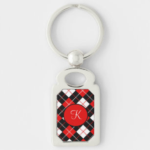 Porte-clés Porte - clé plat de Jacquard noir rouge monogramme