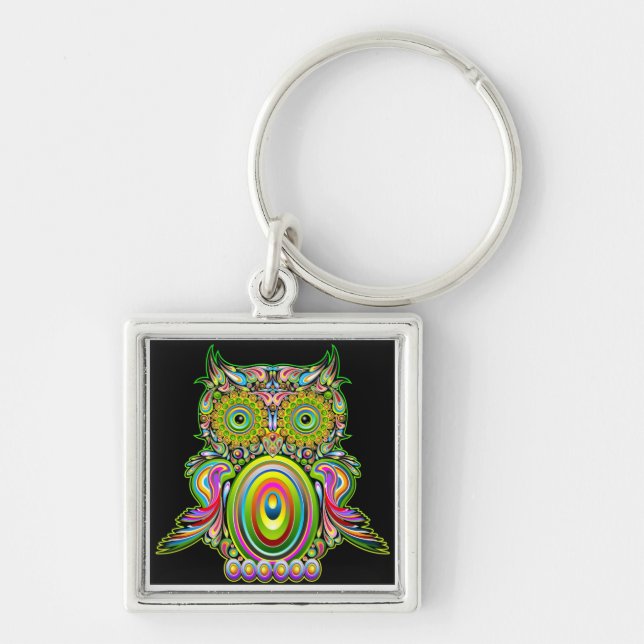 Porte-clés Porte - clé psychédélique de Popart de hibou (Devant)