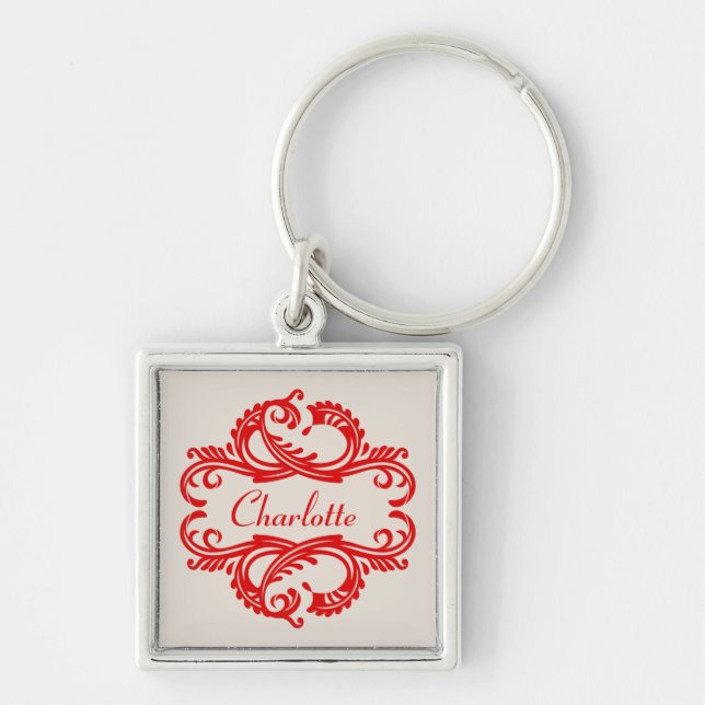 Porte-clés Porte - clé Red Chic Damask Premium (Devant)