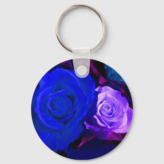 Porte-clés Porte - clé Rose bleu violet - Personnalisable (Recto)