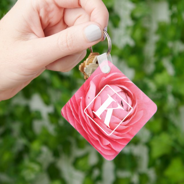 Porte-clés Porte - clé rose Fleur avec Monogramme (main)