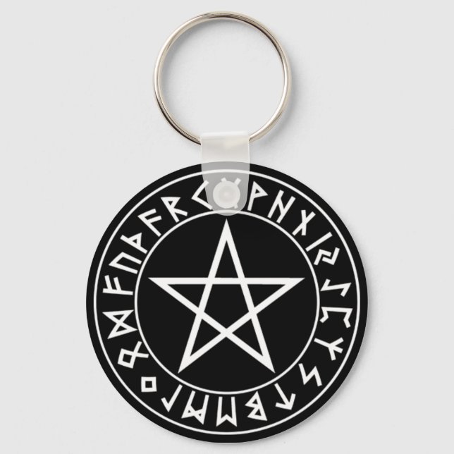 Porte-clés porte - clé Rune Pentacle sur noir (Recto)