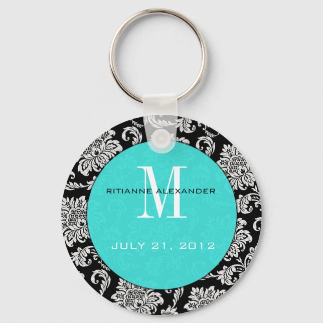 Porte-clés Porte - clé Turquoise de Mariage de monogramme Dam (Recto)