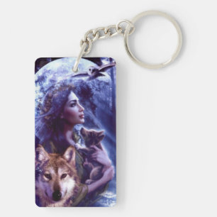 Porte-clés porte clef acrylique loup clair de lune