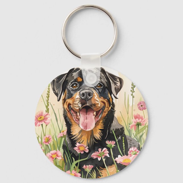 Porte-clés – Porte-clés aquarelle Rottweiler (Recto)