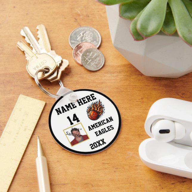 Porte-clés Porte - clés de basket-ball avec flamme Photo b@w (Bureau)