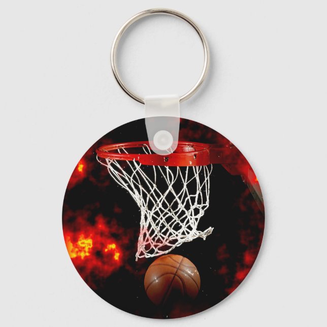 Porte-clés Porte - clés de basket-ball et flammes (Recto)