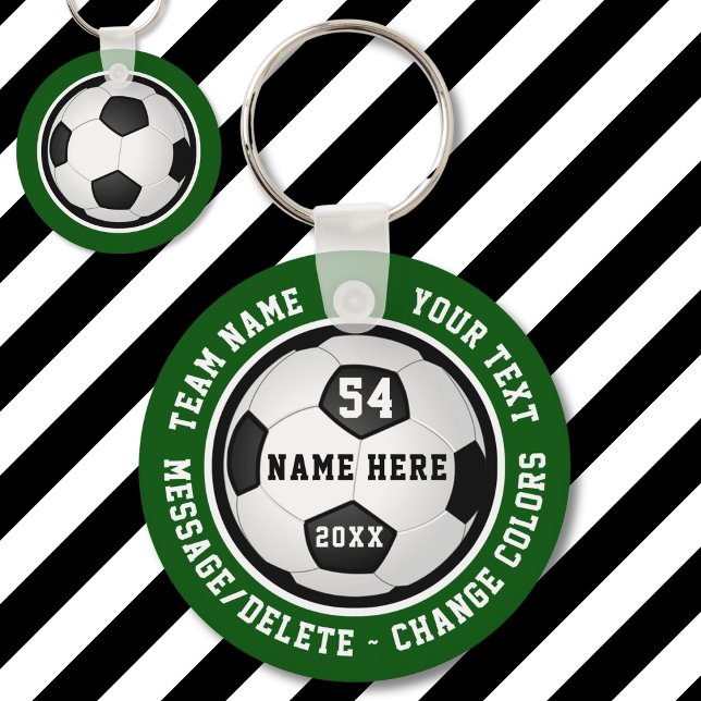 Porte-clés Porte - clés de football Personnalisé pour garçons (Cheap, Personalized Soccer Party Favors. Green, White and Black, Soccer Team Gift Ideas for Players.)