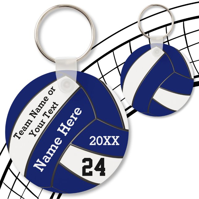 Porte-clés Porte - clés de volley-ball bleu et blanc personna (Volleyball Bag Tags. Volleyball team gifts cheap. Navy Blue, White and Black, Volleyball Giveaways.)