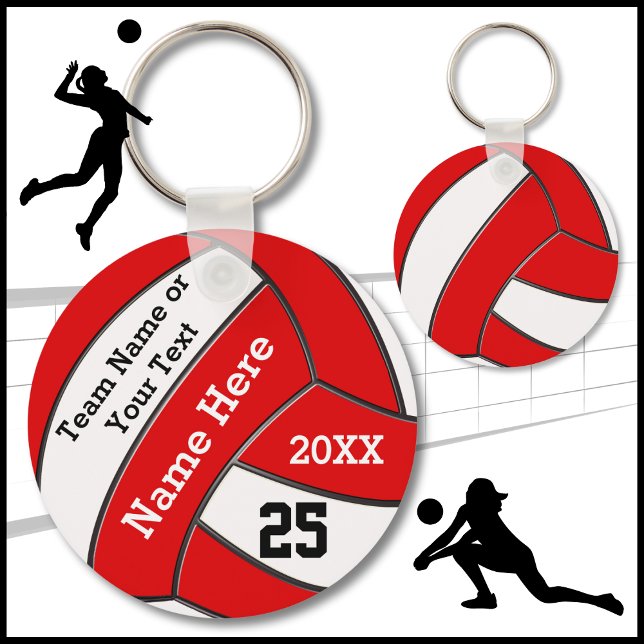 Porte-clés Porte - clés de volley-ball pas chers dans vos cou (Volleyball Souvenirs. Red White and Black, Personalized Volleyball Keychains. Volleyball Keyring.)