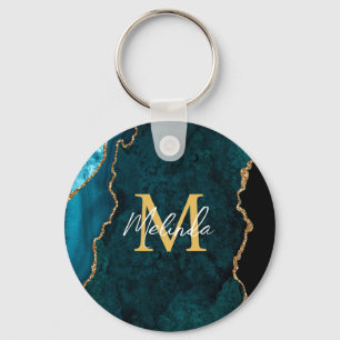 Porte-clés Porte en marbre bleu turquoise et or
