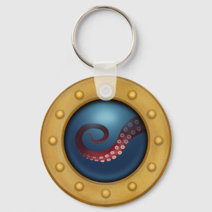 Porte-clés Porthol de navire avec Octopus Nautical Steampunk