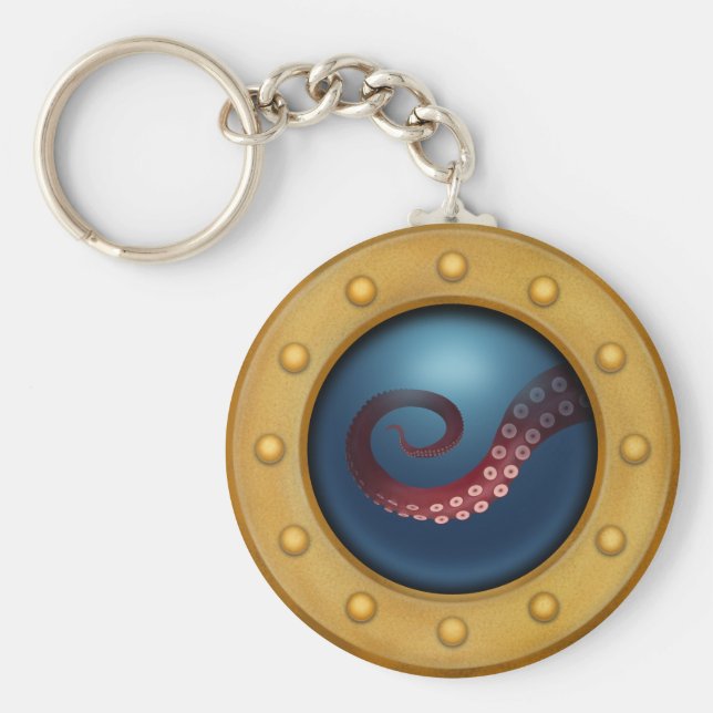 Porte-clés Porthol de navire avec Octopus Nautical Steampunk (Devant)