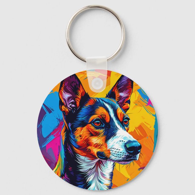 Porte-clés Portrait Abstrait de chien Basenji (Recto)