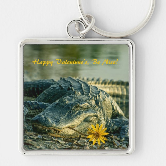 Porte-clés Portrait américain d'alligator Happy Valentines (Devant)