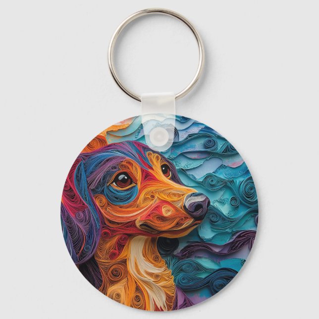 Porte-clés Portrait coloré Dachshund Chien (Recto)