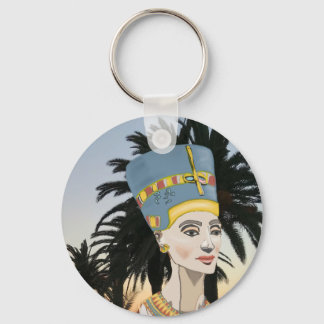 Porte-clés Portrait coloré de Néfertiti et palmiers