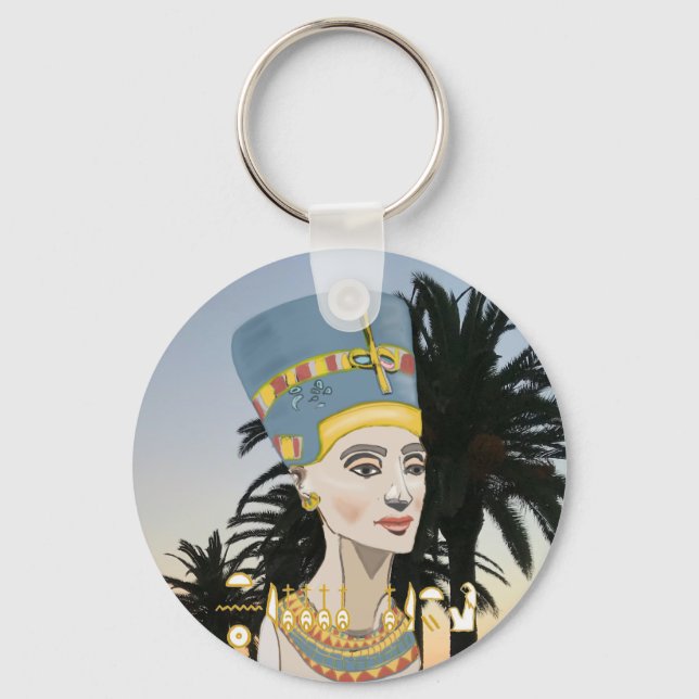 Porte-clés Portrait coloré néfertiti et palmiers (Recto)