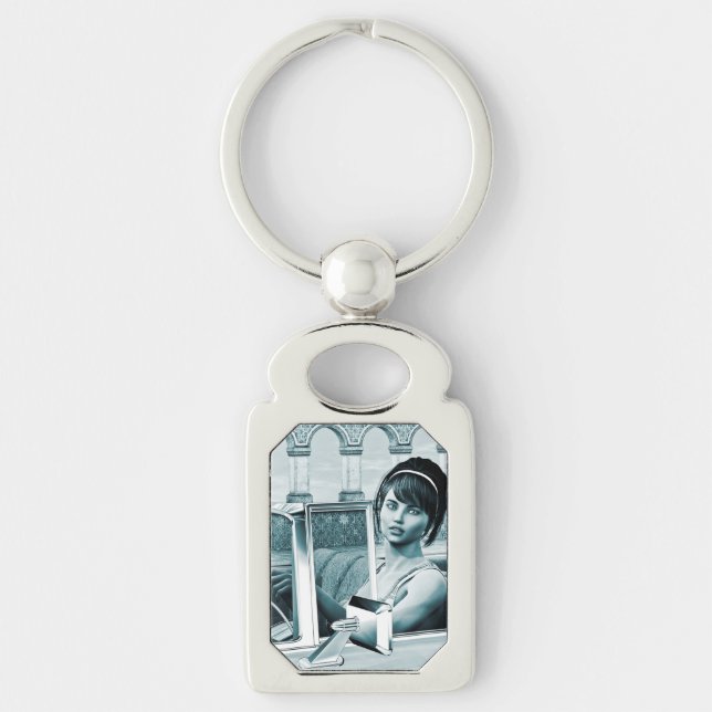 Porte-clés Portrait d'art de femme glamour bleu vintage (Devant)