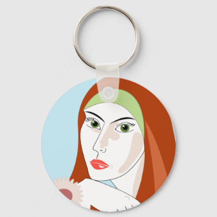 Porte-clés Portrait d'art floral rétro rousse Fashion