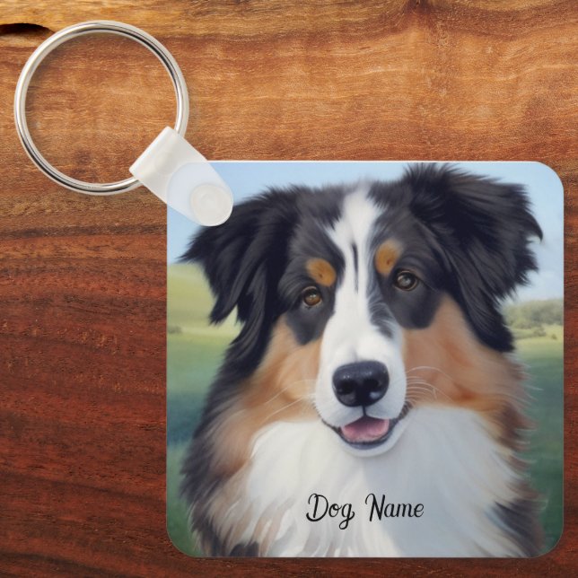 Porte-clés Portrait d'Australian Shepherd - (Recto)