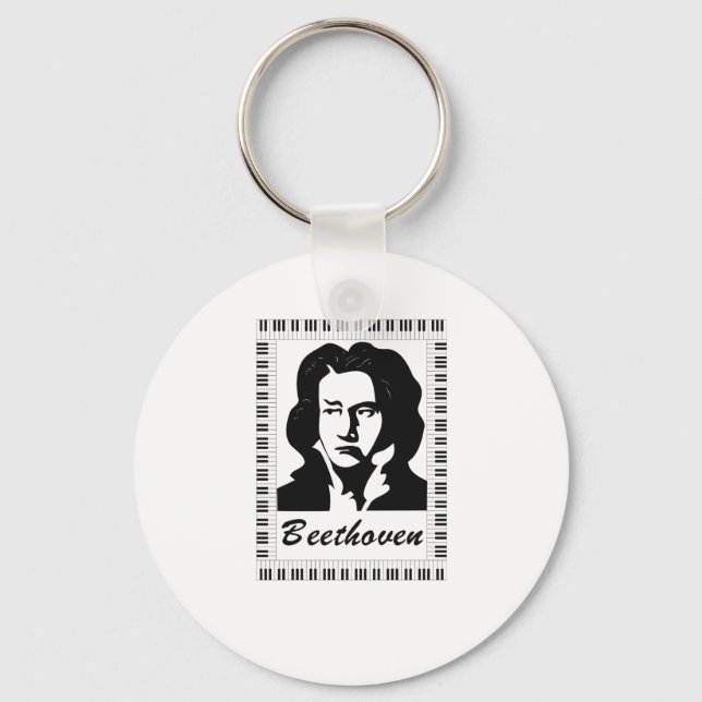 Porte-clés portrait de Beethoven avec cadre de clé de piano (Recto)