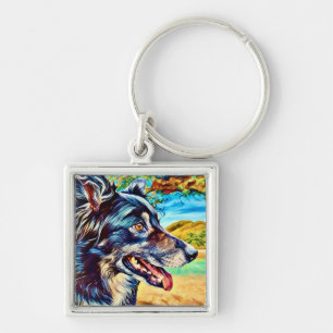 Porte-clés Portrait de Border Collie original paysage scéniqu