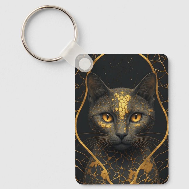 Porte-clés Portrait de chat à fracture dorée pièce maîtresse  (Recto)