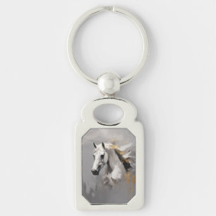 Porte-clés Portrait de cheval blanc puissant effet d'huile
