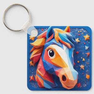Porte-clés Portrait de cheval de dessin animé charmant avec d
