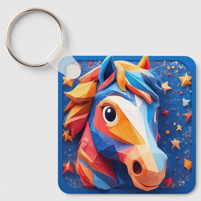 Porte-clés Portrait de cheval de dessin animé charmant avec d (Recto)