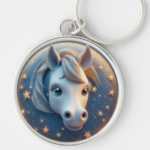Porte-clés Portrait de cheval de dessin animé charmant avec d