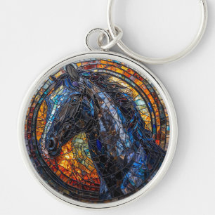 Porte-clés Portrait de cheval élégant en verre coloré