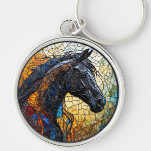 Porte-clés Portrait de cheval élégant en verre coloré