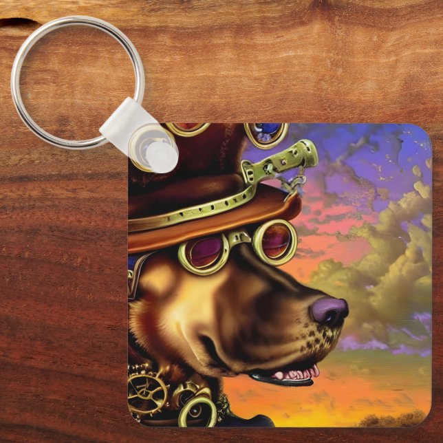 Porte-clés Portrait de chien d'Art numérique Steampunk (Recto)