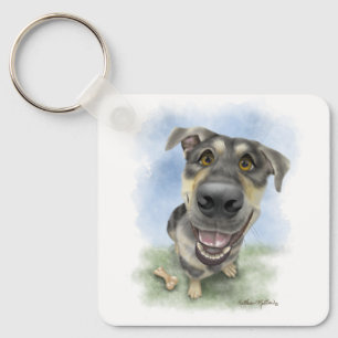 Porte-clés Portrait de chien de dessin animé heureux