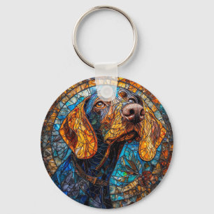Porte-clés Portrait de chien en verre coloré