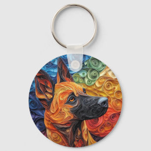 Porte-clés Portrait de chien malinois coloré