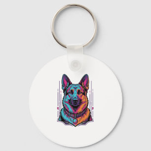 Porte-clés Portrait de chien néon Gravure vintage Graphique_1