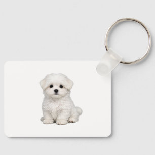 Porte-clés Portrait de chiot maltais blanc et duveteux Amateu