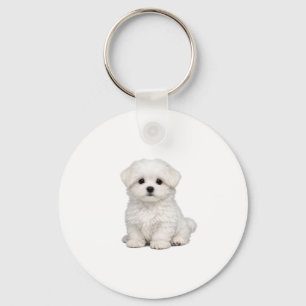 Porte-clés Portrait de chiot maltais blanc et duveteux Amateu