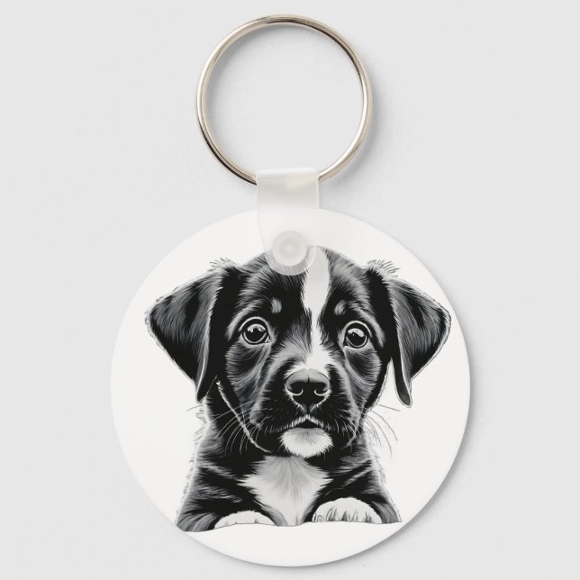 Porte-clés portrait de chiot mignon – Pour les amo (Recto)